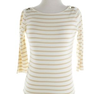 Ann Taylor Beige & white Stripes cotton 3/4 Sleeve